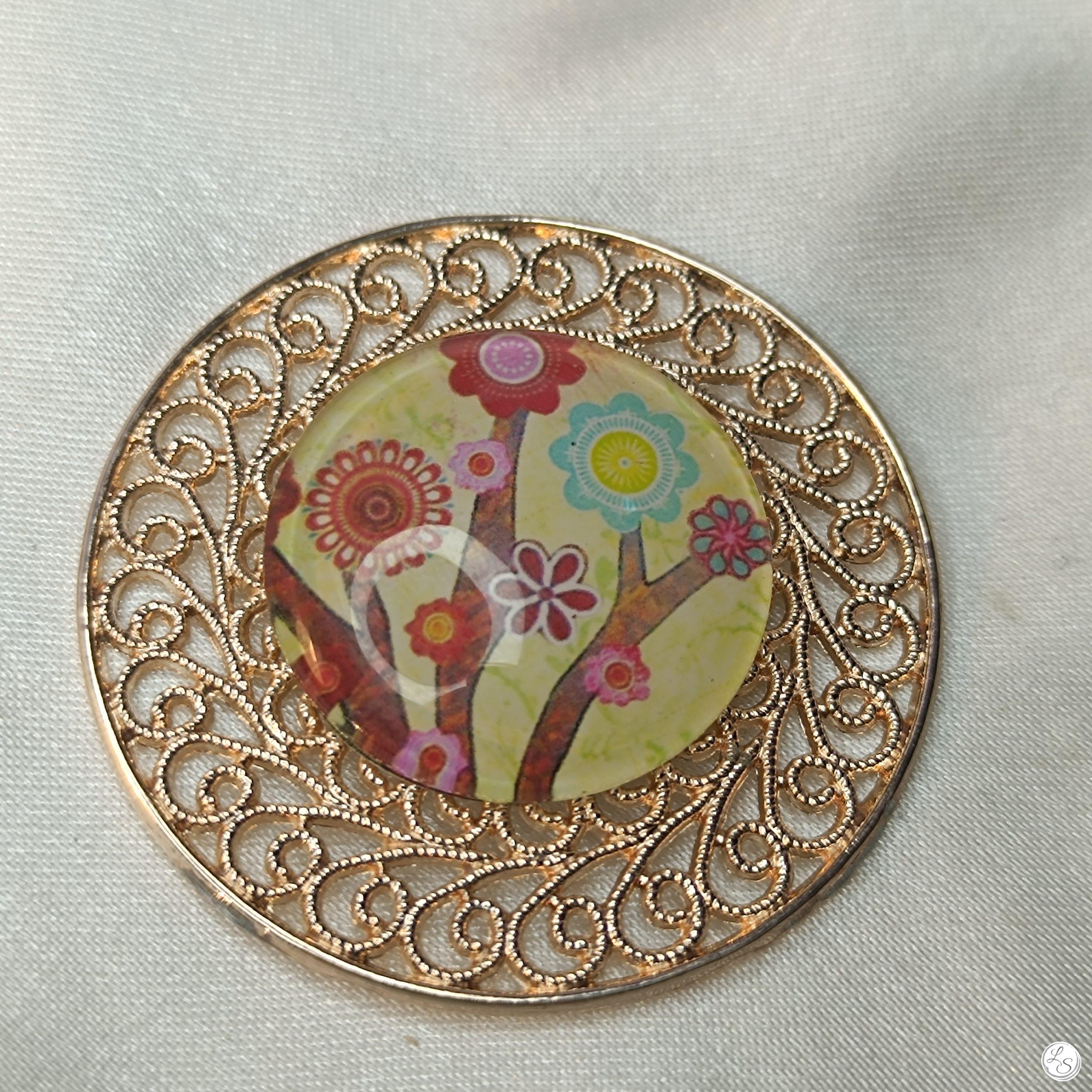 Accroche clés aimanté pour sac CRÉATION UNIQUE "Mandala fleur sur rose"