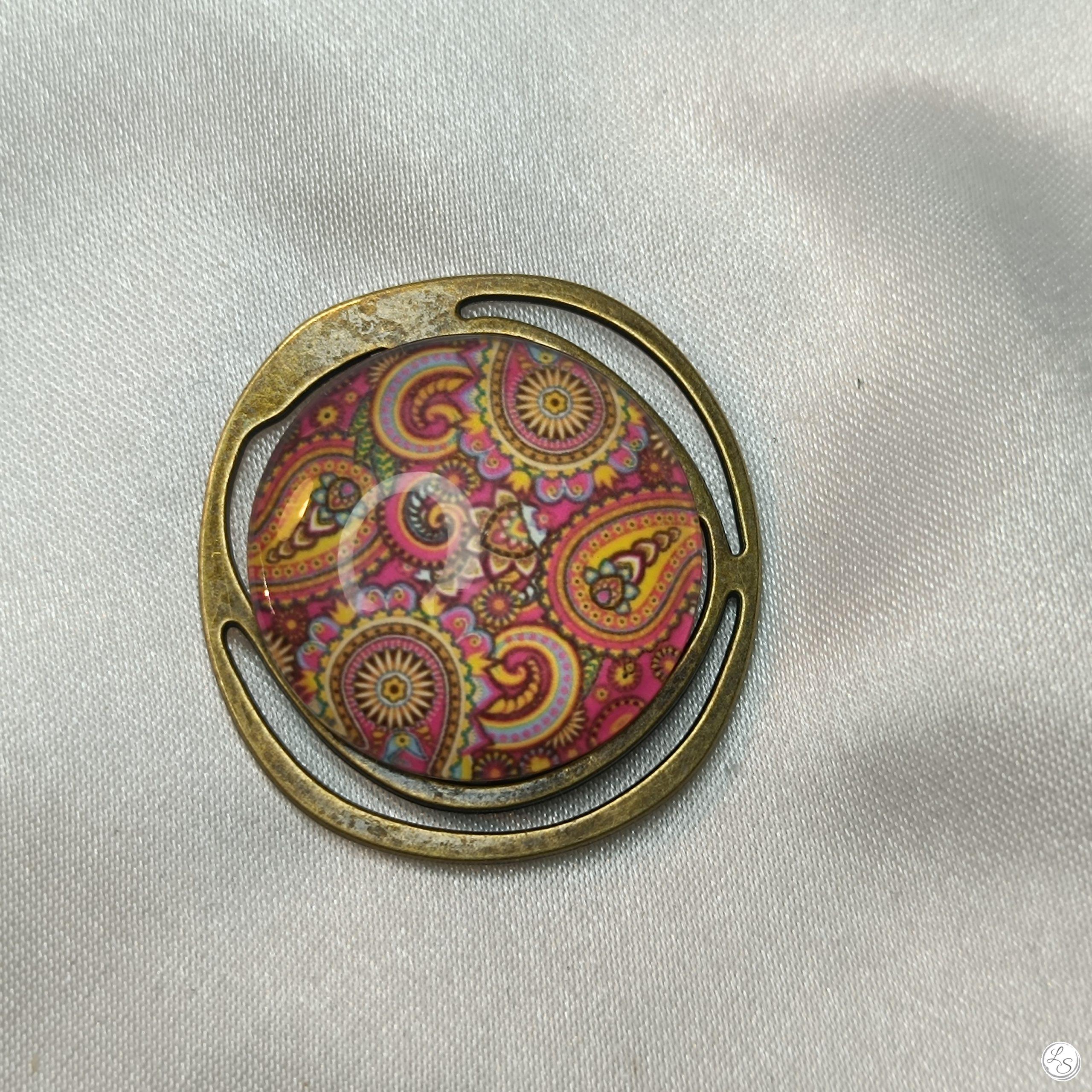 Accroche clés aimanté pour sac CRÉATION UNIQUE "Mandala teinte cuivre sur bronze"
