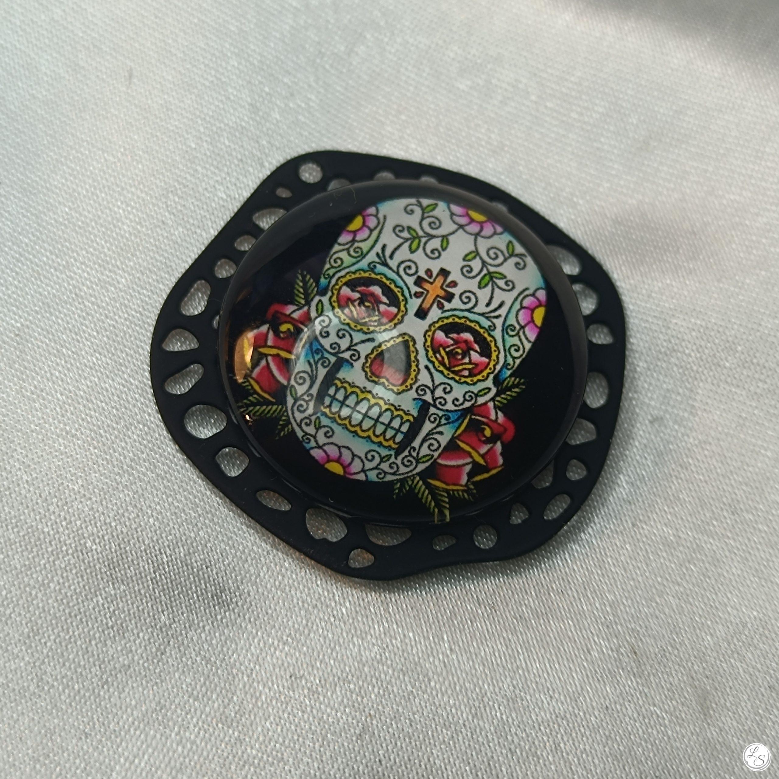 Accroche clés aimanté pour sac CRÉATION UNIQUE "Tête de mort Calavera noir" – Image 4