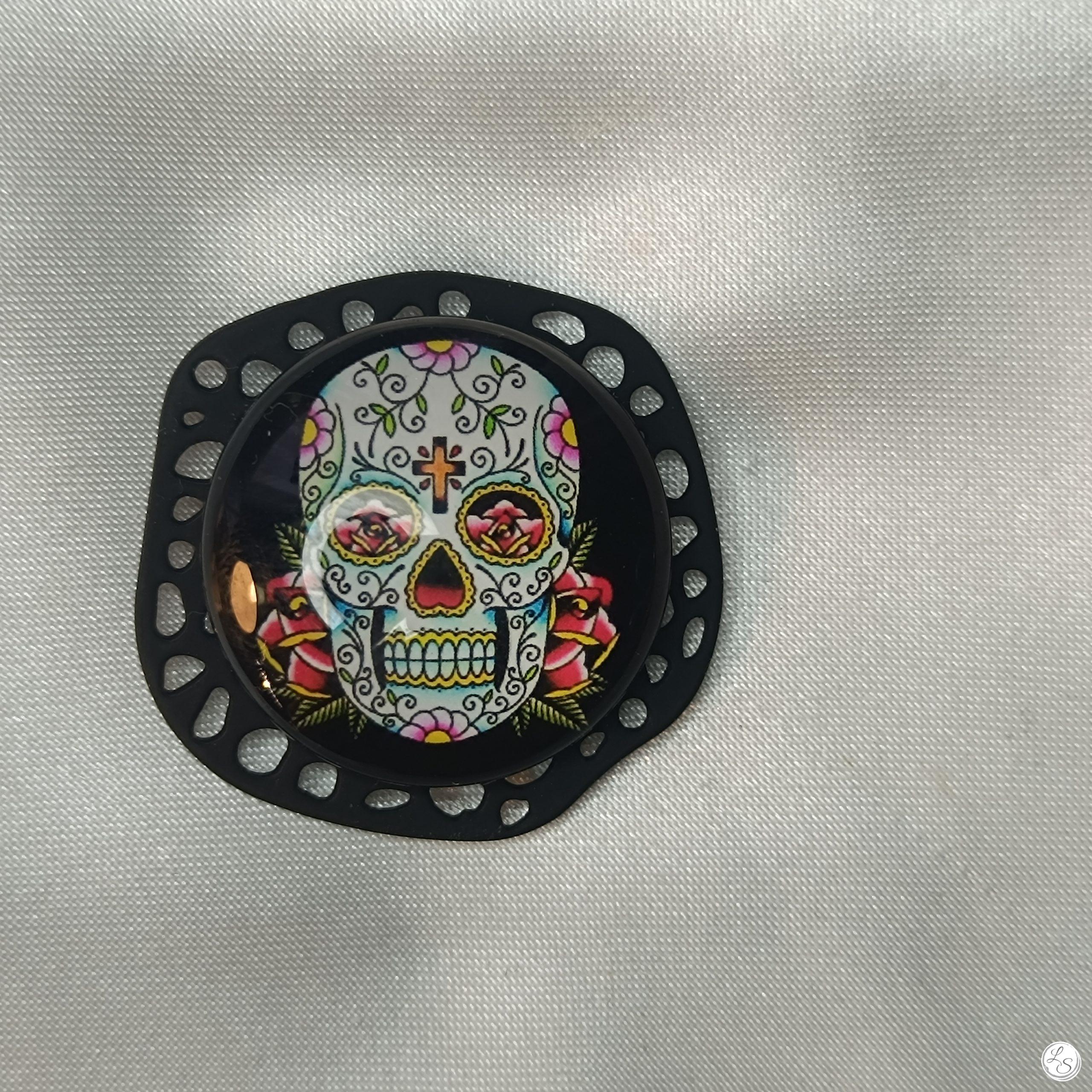 Accroche clés aimanté pour sac CRÉATION UNIQUE "Tête de mort Calavera noir"