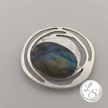 BROCHE AIMANTÉE CRÉATION UNIQUE "Labradorite sur médaillon spirale" – Image 3