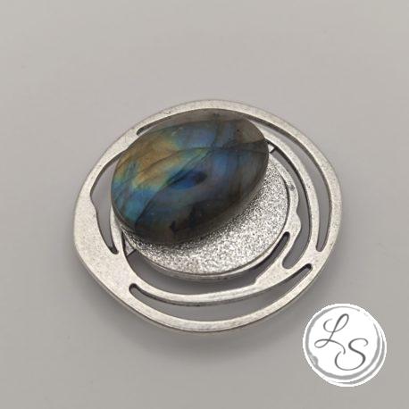 BROCHE AIMANTÉE CRÉATION UNIQUE "Labradorite sur médaillon spirale" – Image 4
