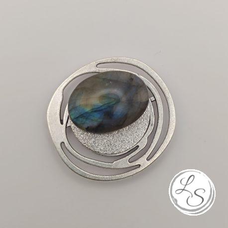 BROCHE AIMANTÉE CRÉATION UNIQUE "Labradorite sur médaillon spirale" – Image 2
