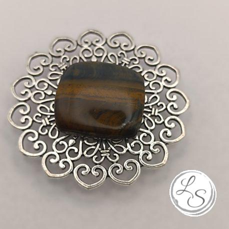 BROCHE AIMANTÉE CRÉATION UNIQUE  "œil de tigre sur médaillon argenté" – Image 2