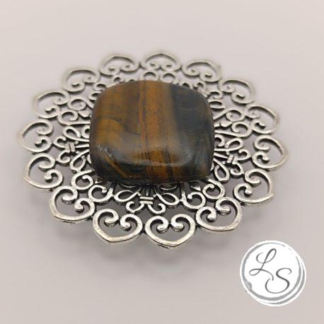BROCHE AIMANTÉE CRÉATION UNIQUE  "œil de tigre sur médaillon argenté" – Image 3
