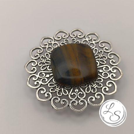BROCHE AIMANTÉE CRÉATION UNIQUE  "œil de tigre sur médaillon argenté" – Image 4