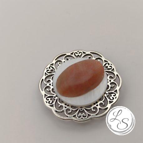 BROCHE AIMANTÉE CRÉATION UNIQUE "Véritable pierre de soleil, nacre, argenté" – Image 7