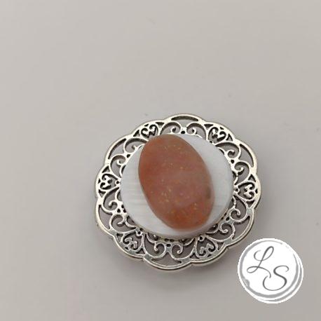 BROCHE AIMANTÉE CRÉATION UNIQUE "Véritable pierre de soleil, nacre, argenté" – Image 6