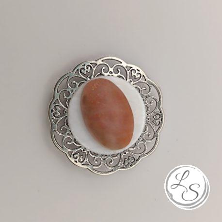 BROCHE AIMANTÉE CRÉATION UNIQUE "Véritable pierre de soleil, nacre, argenté" – Image 5