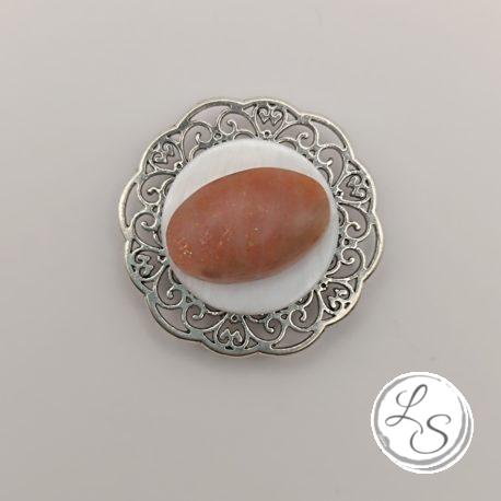 BROCHE AIMANTÉE CRÉATION UNIQUE "Véritable pierre de soleil, nacre, argenté" – Image 3