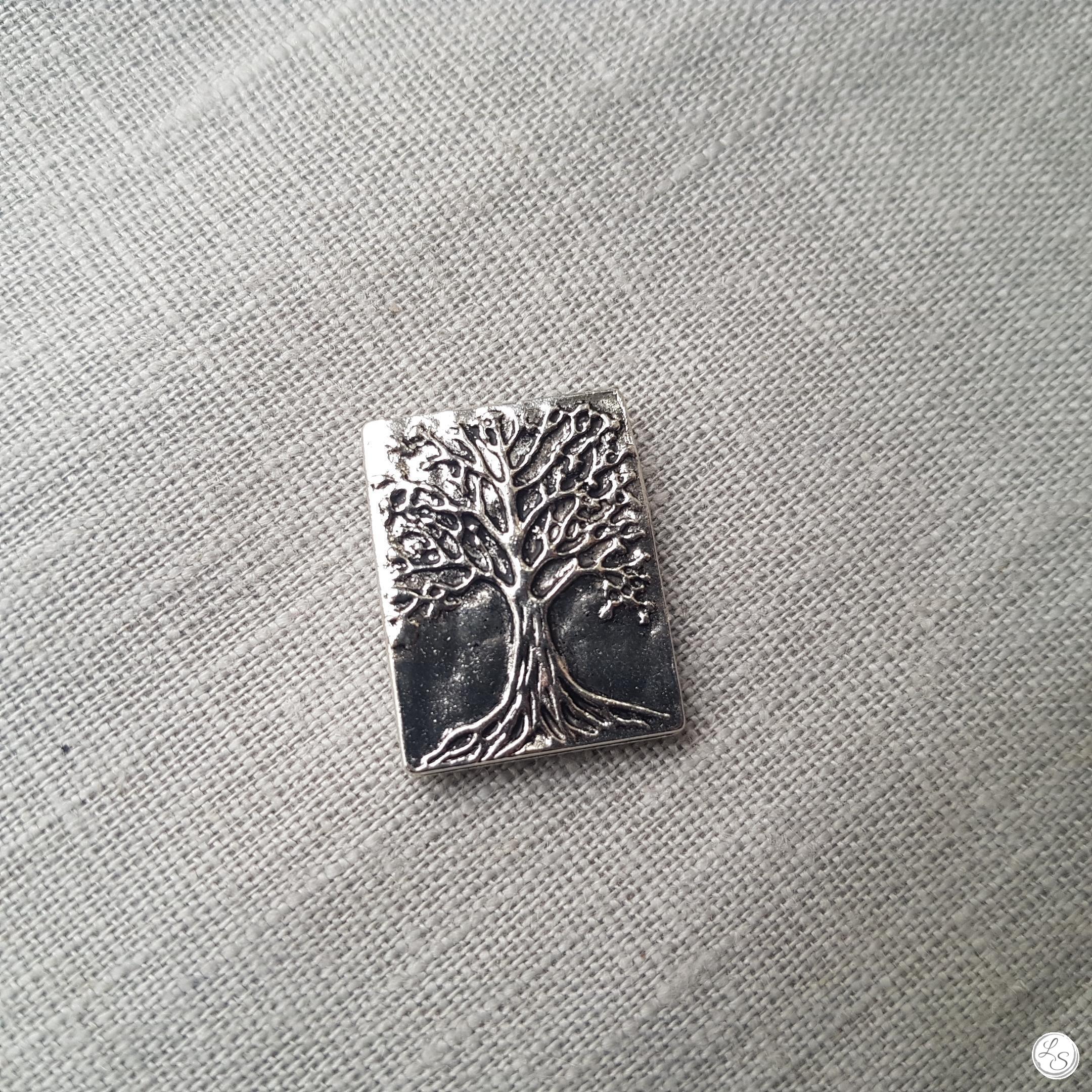 Broche aimantée "Arbre de vie argenté rectangle"