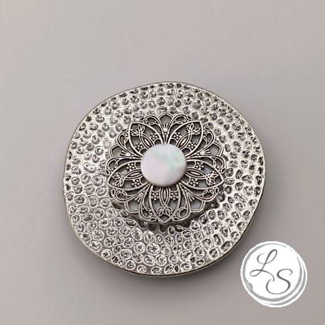Broche aimantée  "Rosace sur nacre et grand médaillon argenté " – Image 3