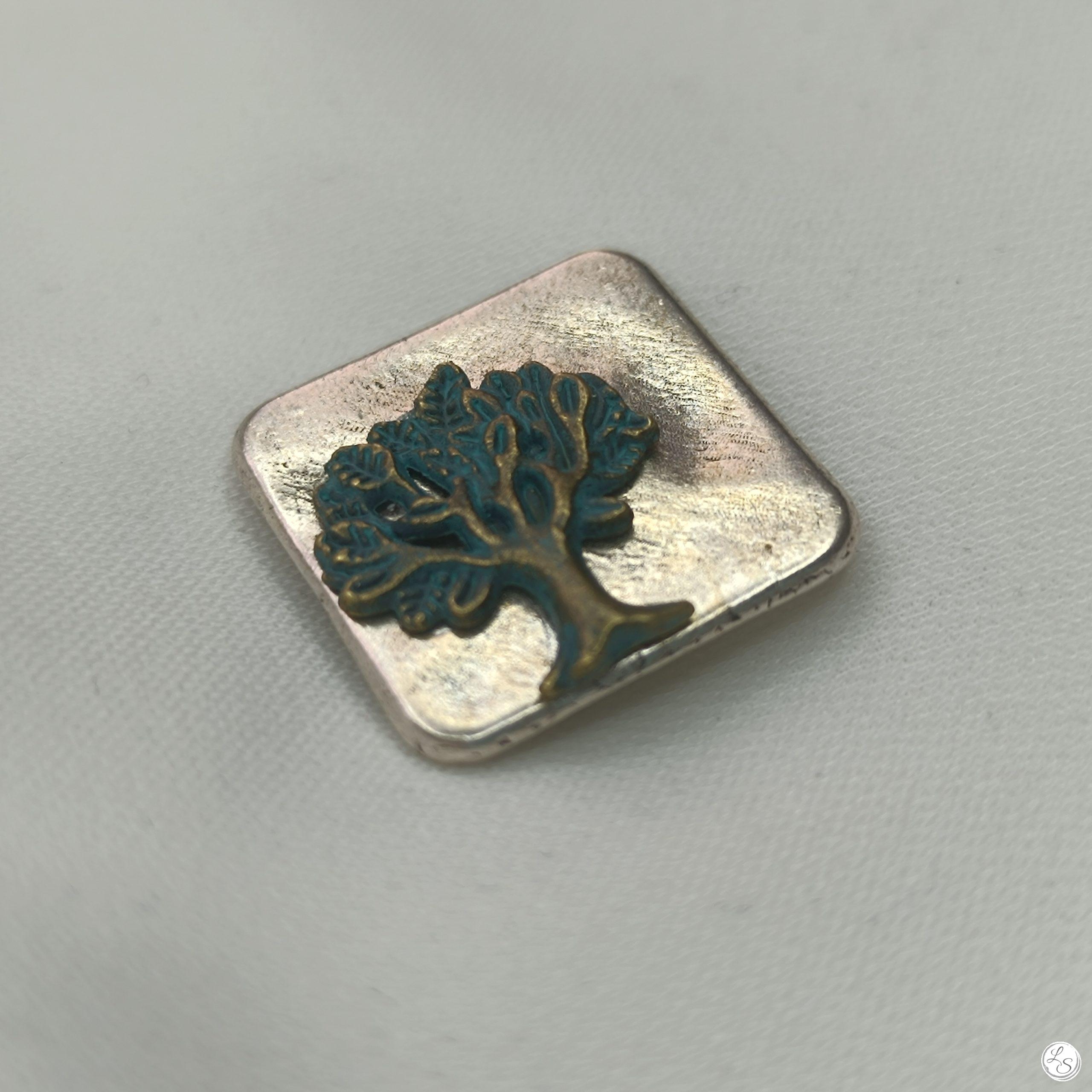 Broche aimantée "Carré argenté arbre de vie bronze patiné" – Image 2