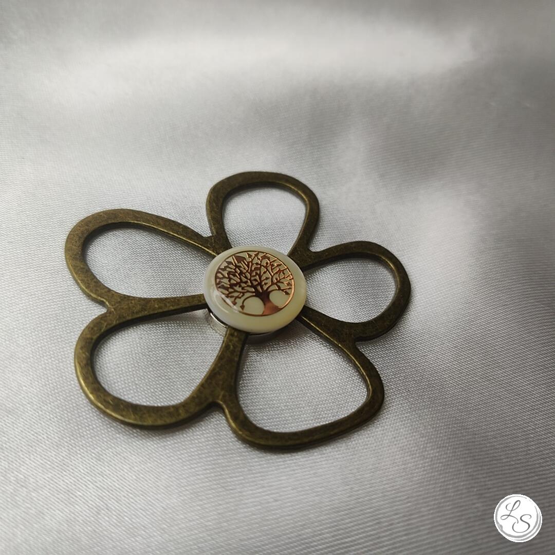 Broche aimantée "Porte lunettes fleur bronze arbre de vie nacre rose" – Image 3