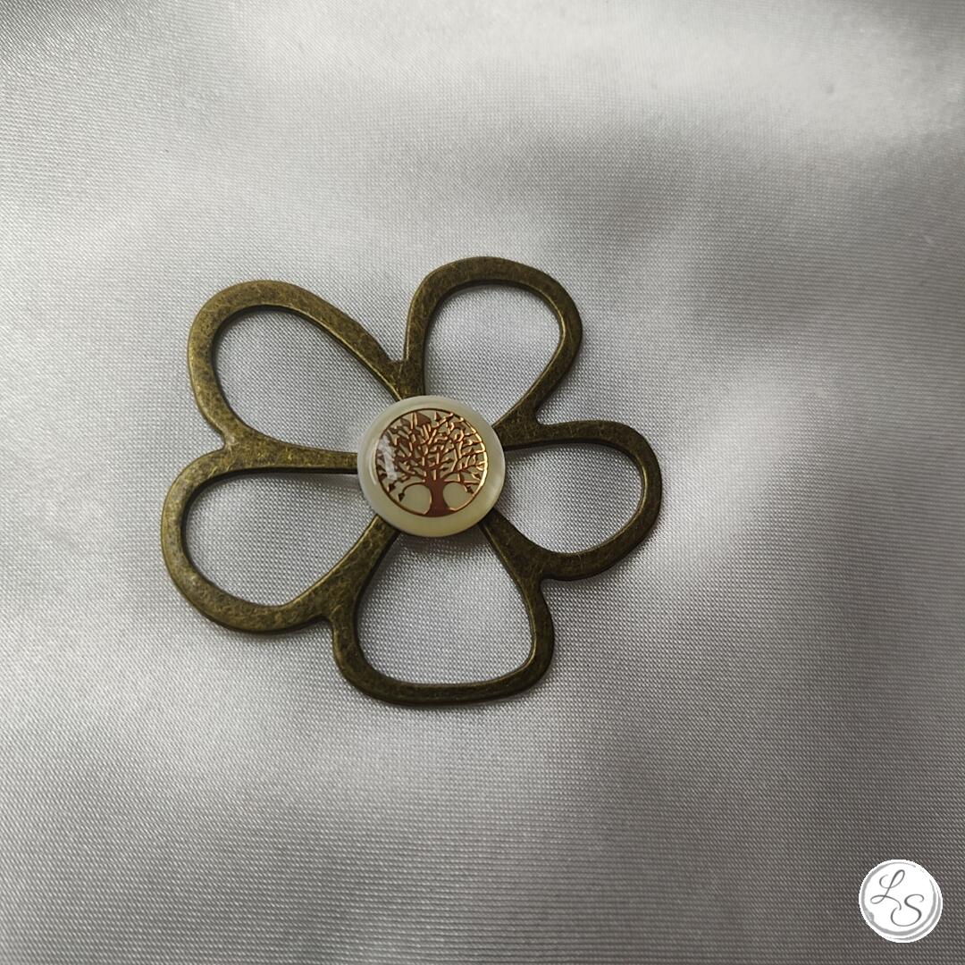 Broche aimantée "Porte lunettes fleur bronze arbre de vie nacre rose" – Image 2