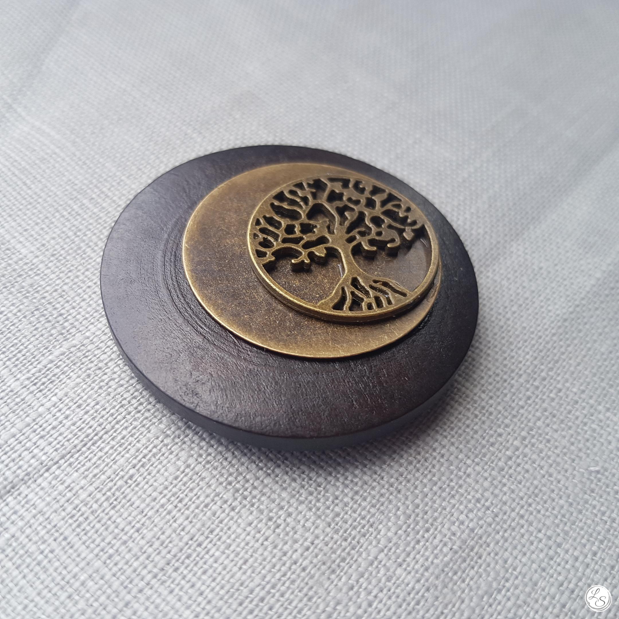 Broche aimantée "Arbre de vie bronze sur bronze et bois" – Image 2