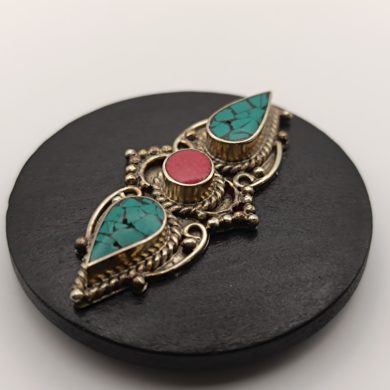 BROCHE AIMANTÉE CRÉATION UNIQUE  "Médaillon bois style Népalais"