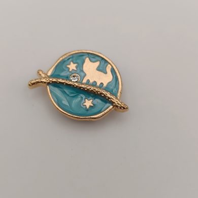 Broche aimantée "Chat doré sur fond bleu"