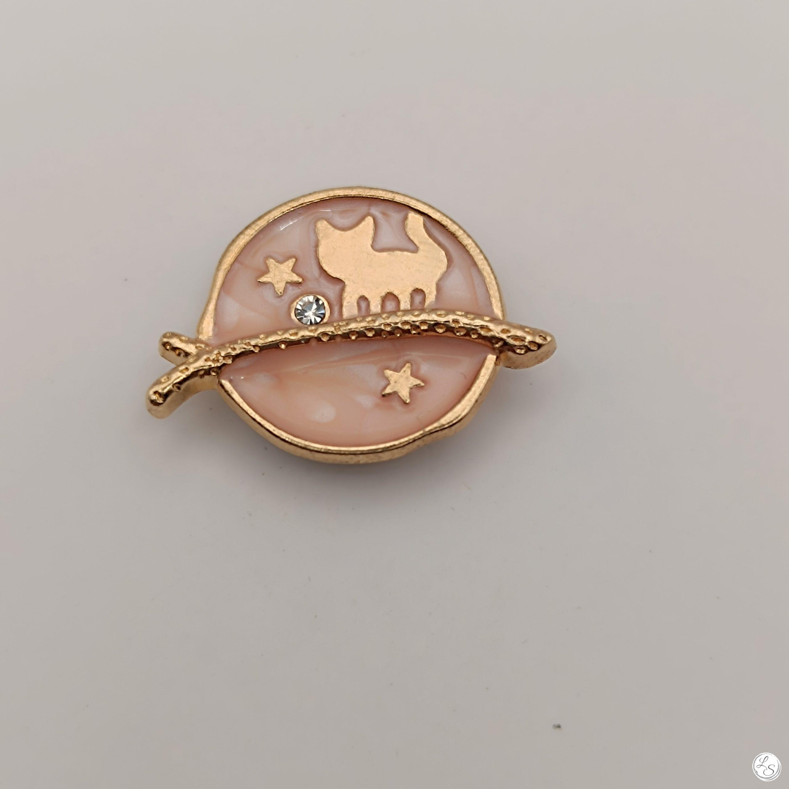 Broche aimantée "Chat doré sur fond rose"