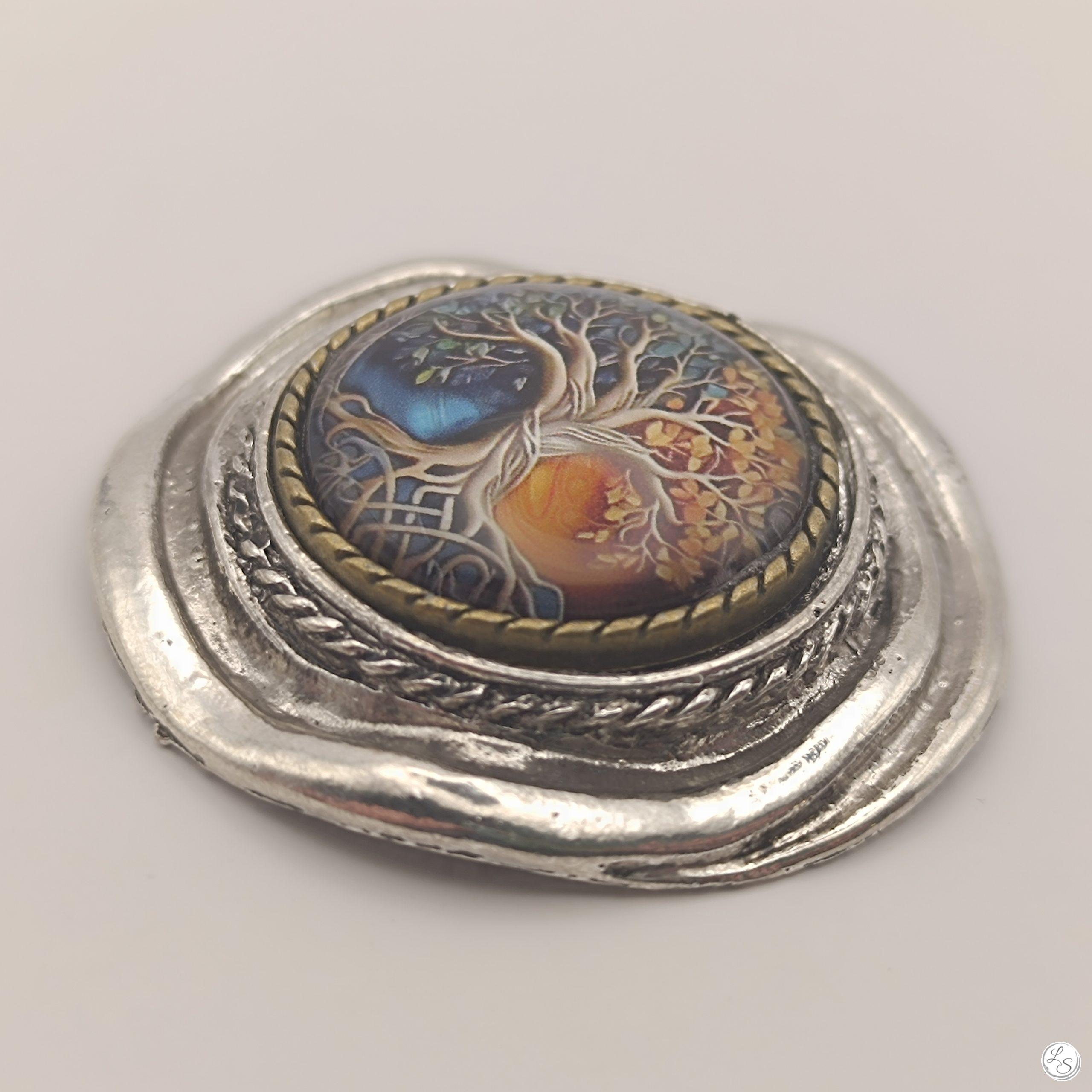 BROCHE AIMANTÉE CRÉATION UNIQUE "Médaillon vintage Cabochon arbre de vie" – Image 3