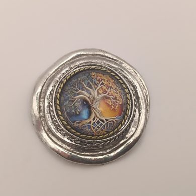bijou broche aimantée médaillon vintage arbre de vie cabochon création unique