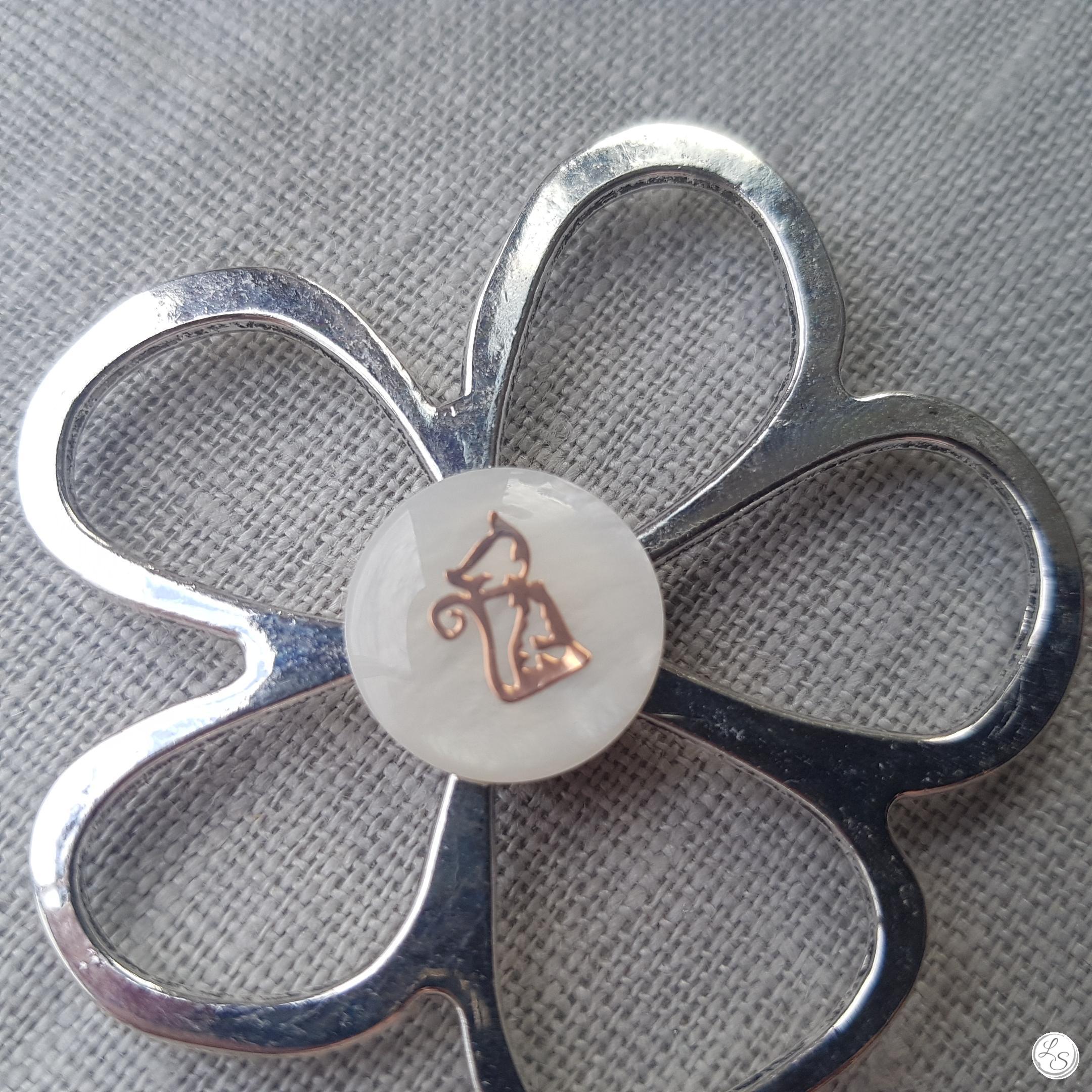 Broche aimantée "Porte lunettes fleur argent et chat or nacre" – Image 3