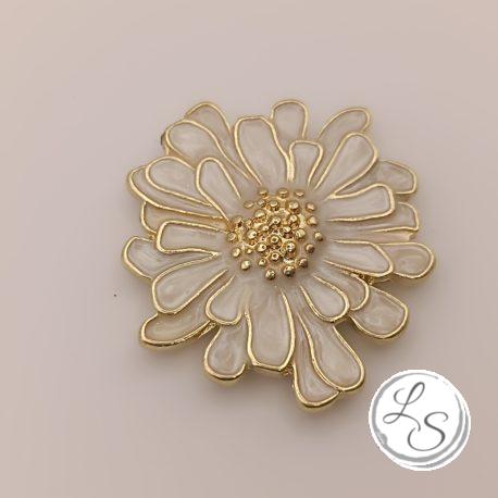 Broche aimantée "Fleur relief émaillée blanche"