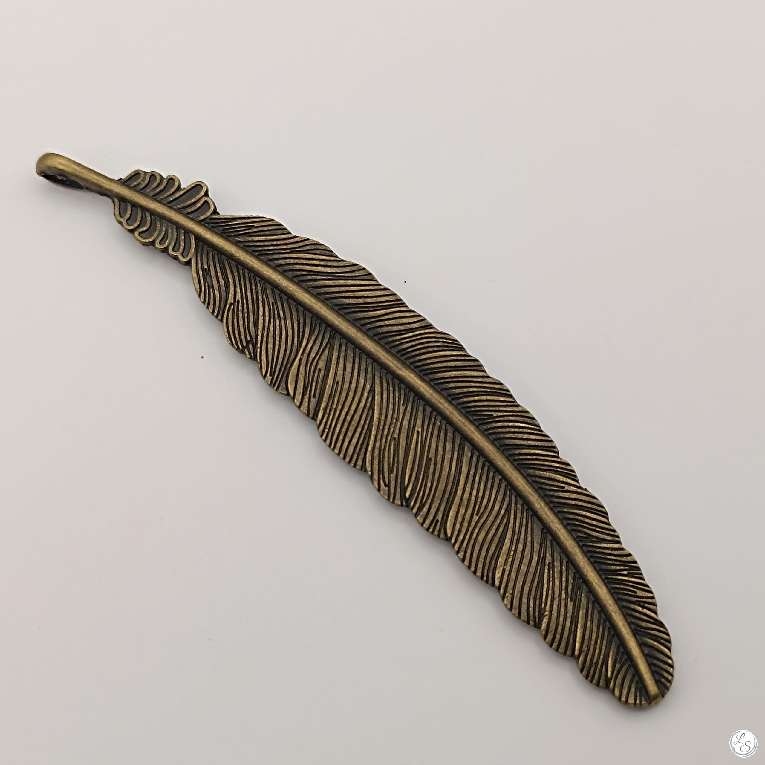 Broche aimantée grande plume bronze, bijou magnétique sans percer