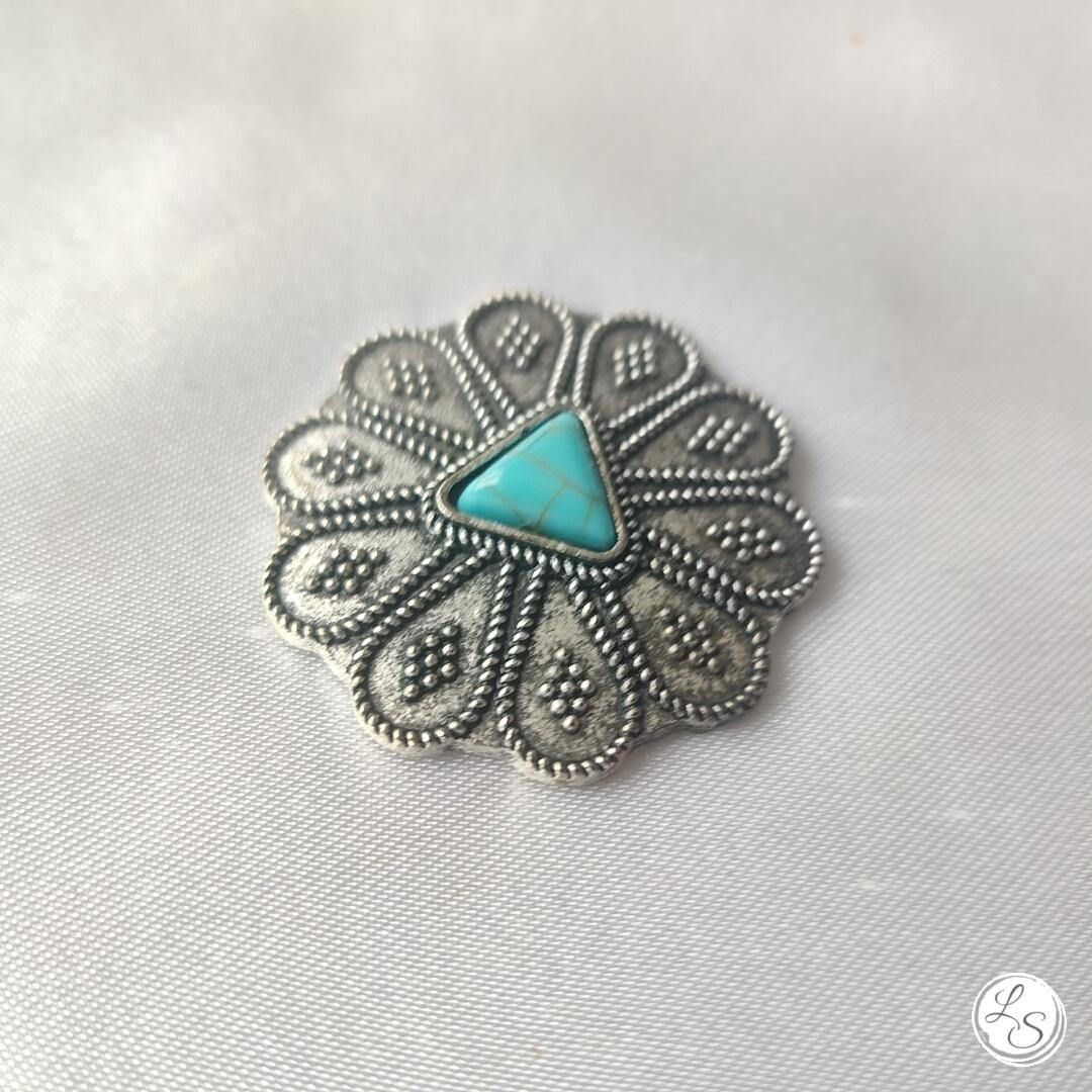 Broche aimantée "Médaillon imitation turquoise"