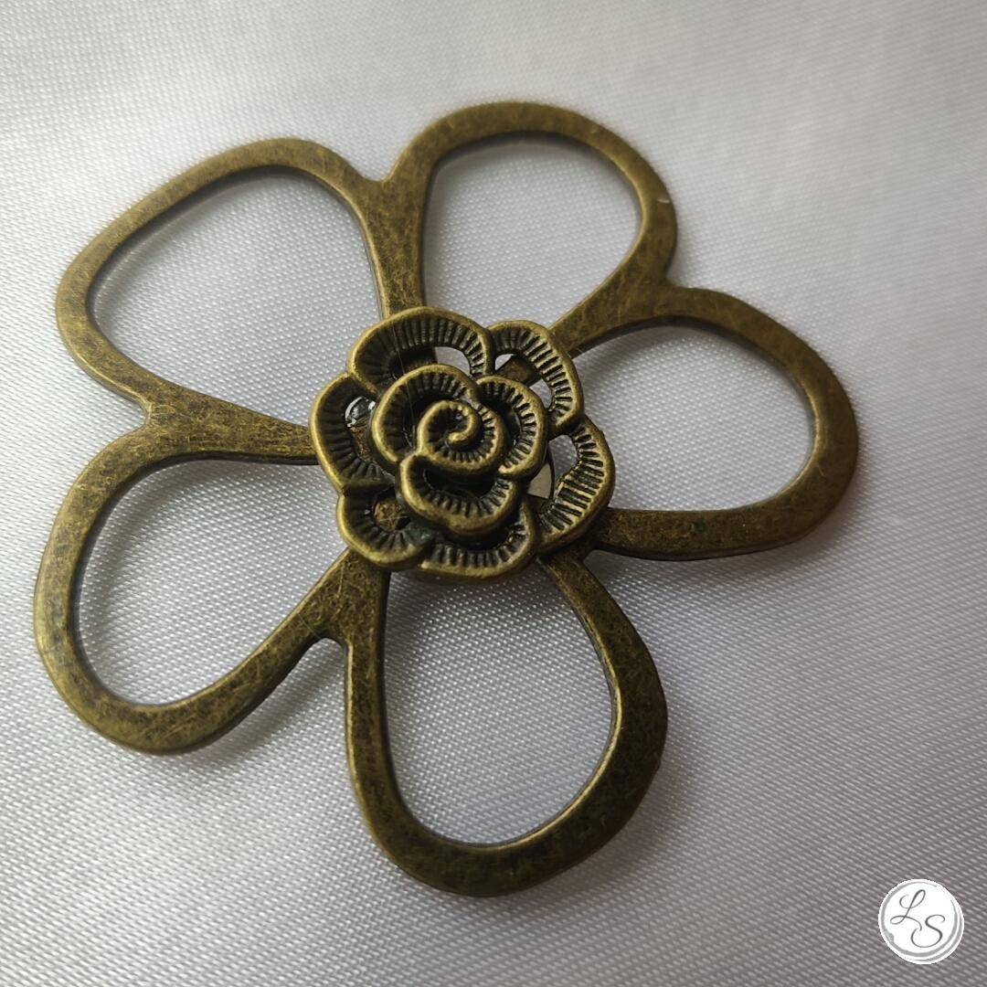 Broche aimantée "Porte lunettes fleur double bronze"