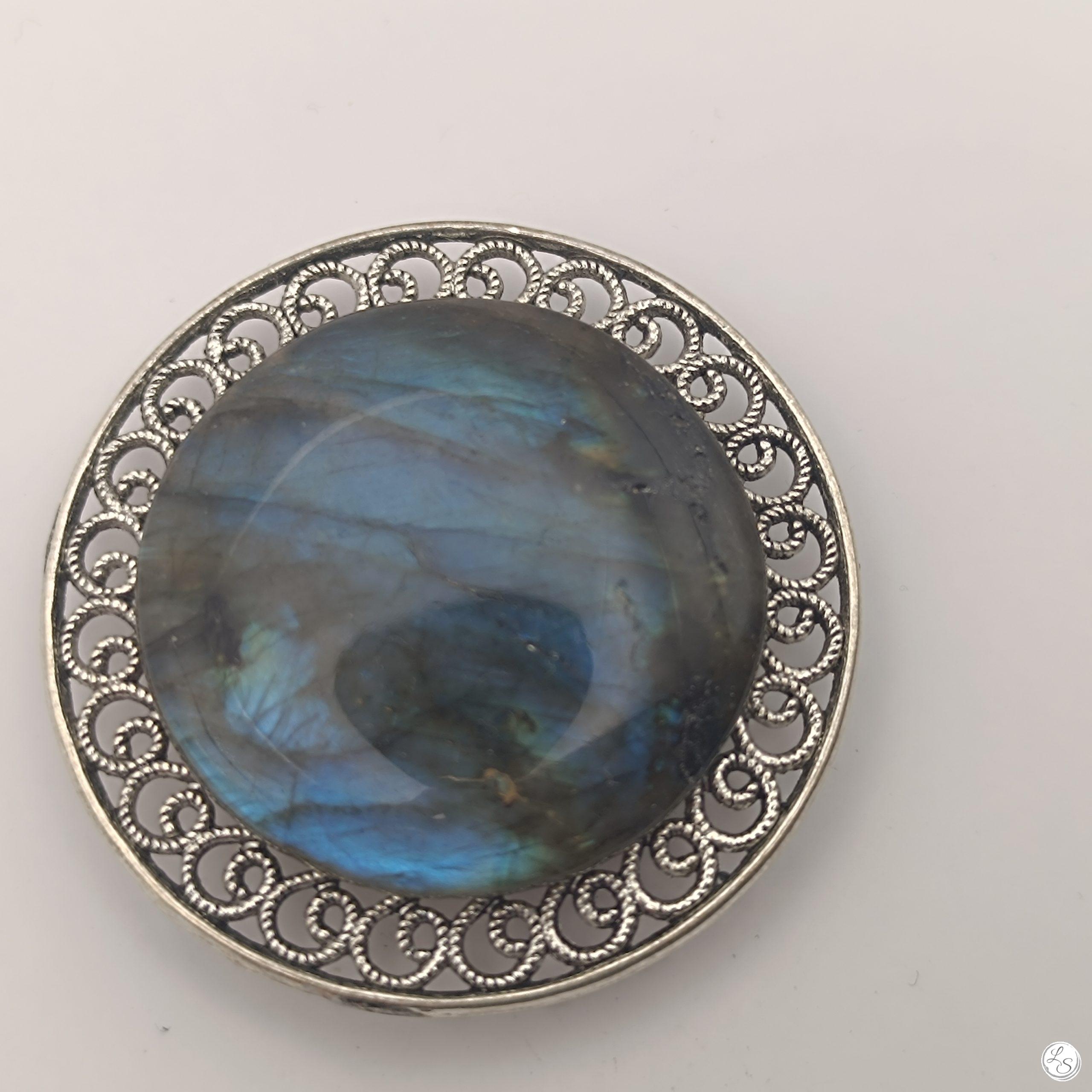 broche bijou aimantée pierre naturelle labradorite création unique