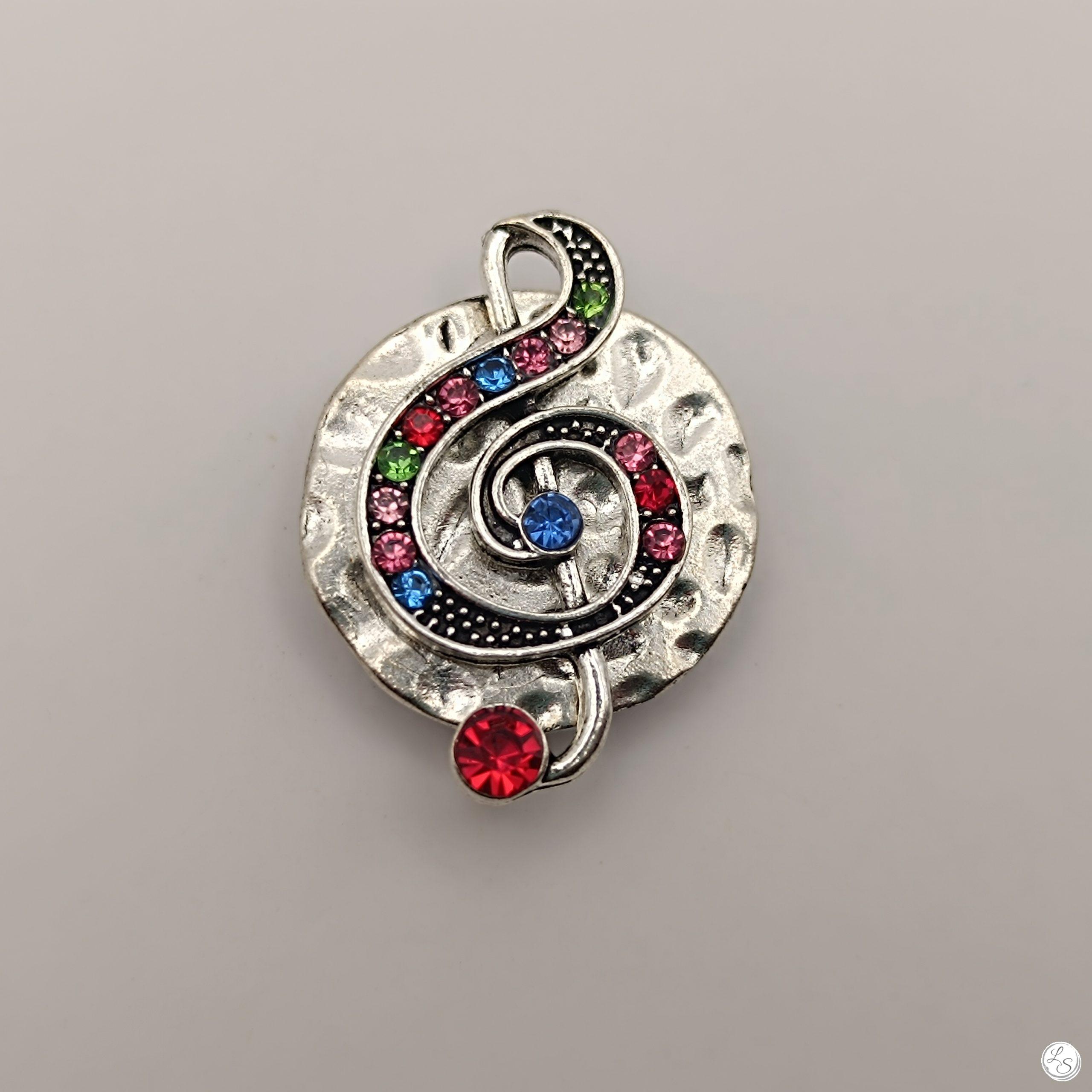 Broche aimantée "Médaillon argenté clé de sol strass" – Image 2