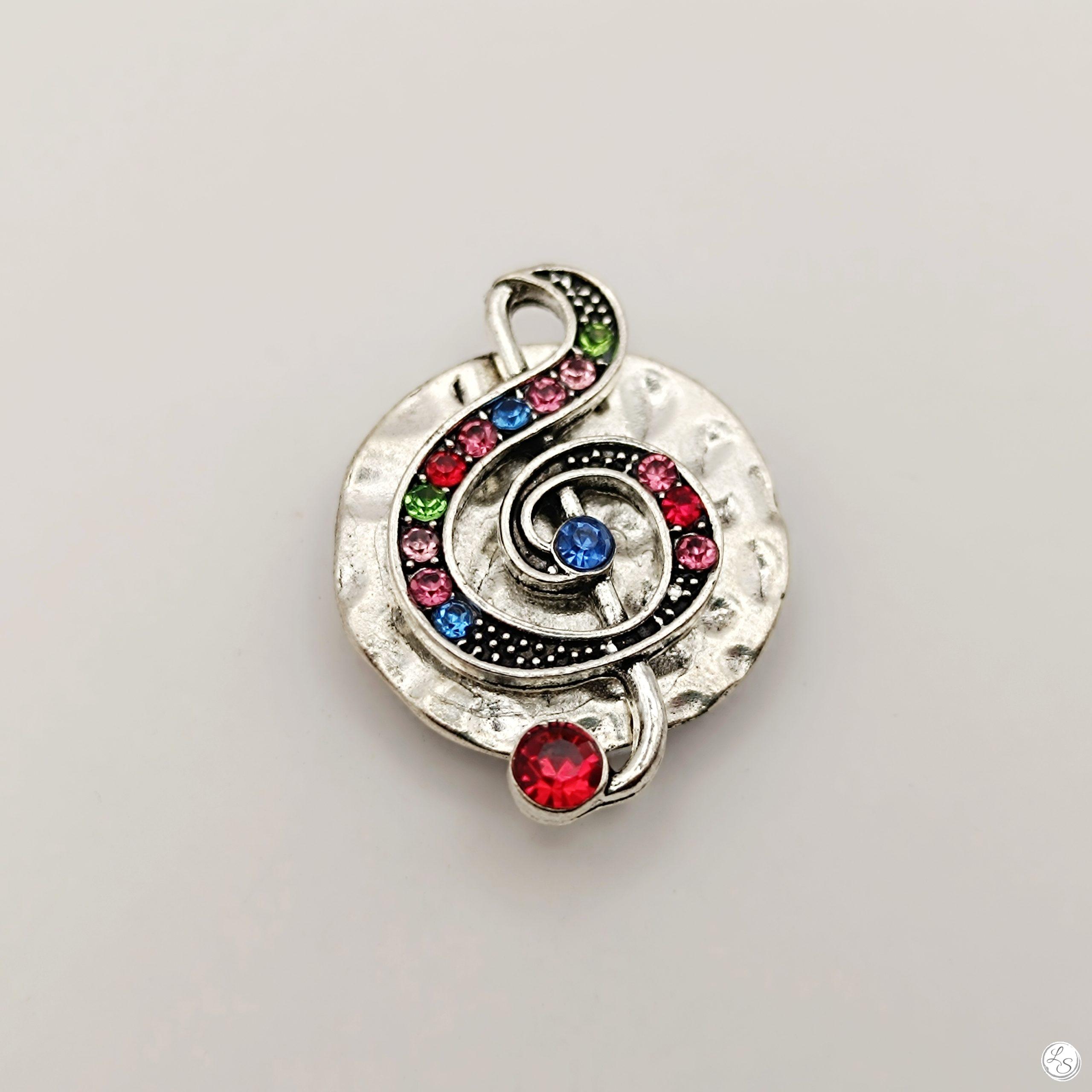 Broche aimantée "Médaillon argenté clé de sol strass" – Image 3